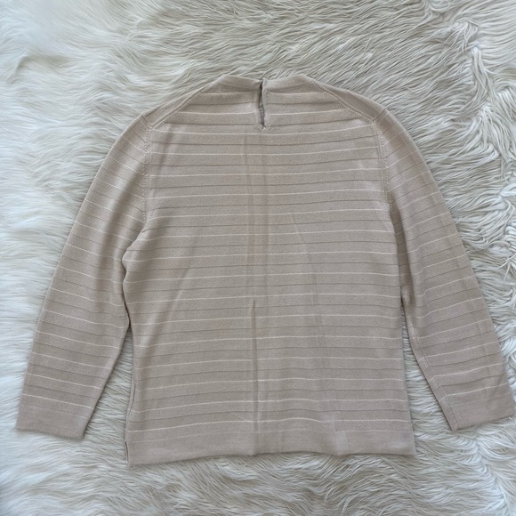 Marlowe Italy Cashmere Silk Beige Tan Taupe Crewneck Ribbed Long Sleeve Sweater - Picture 6 of 9
